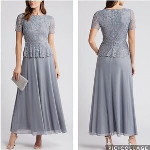 Pisarro Nights Beaded Peplum‎ Bodice A-Line Gown Sea Blue 6